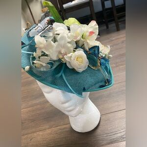 Blue Hat Blue Flowers White Hydrangea
Kentucky Derby Fascinator Church Hat